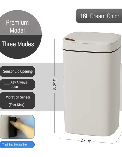 Load image into Gallery viewer, 16L Smart Bathroom Trash Can White Non-Contact Narrow Smart Sensor Trash Can Smart Home Automatic Bagging Electronic Trash Can