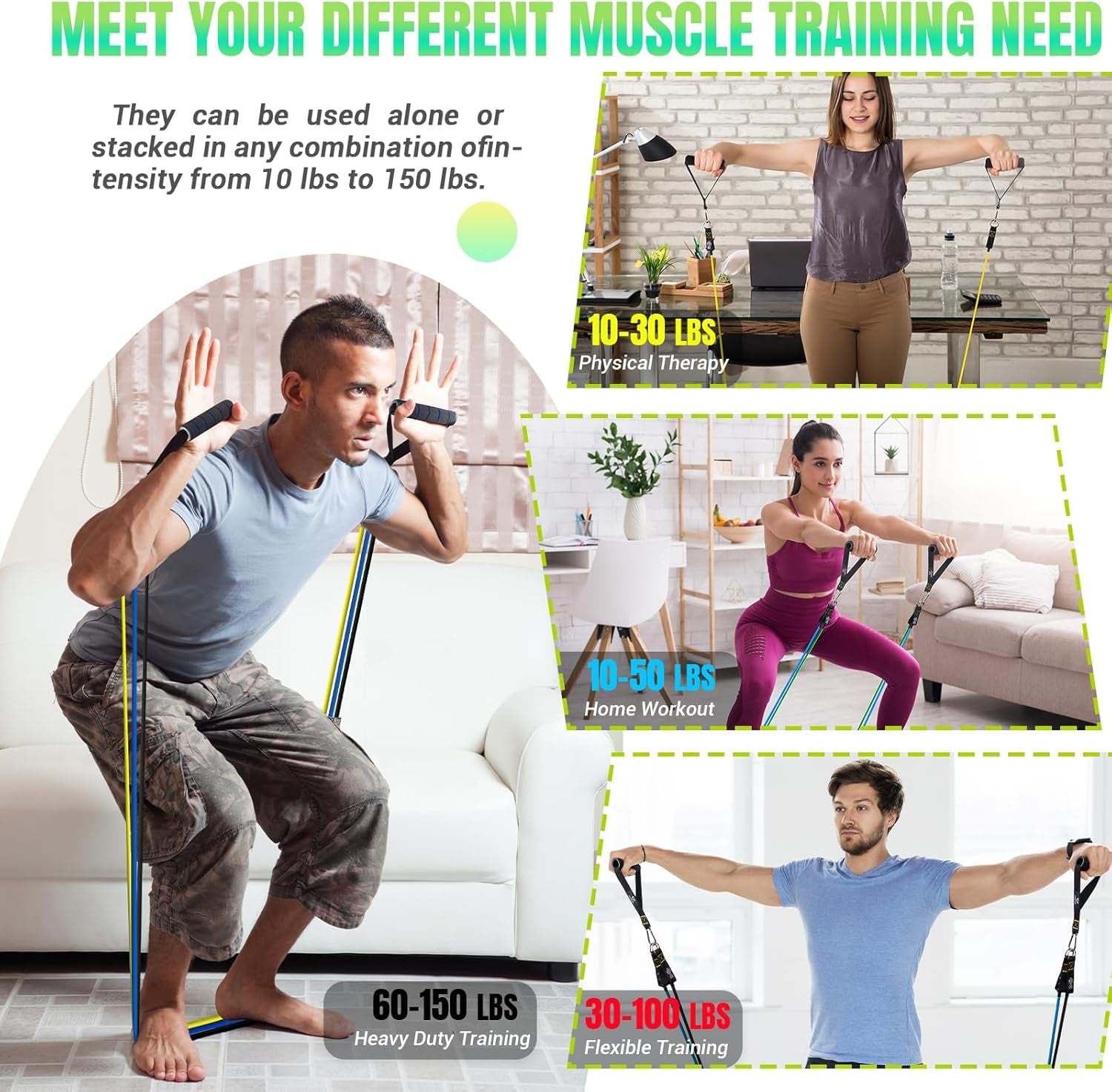 Resistance Bands Set with Handles, Exercise Bands Workout Bands Fitness Bands with Door Anchor, Legs Ankle Straps for Resistance Training,Physical Therapy,Home Gym Workout