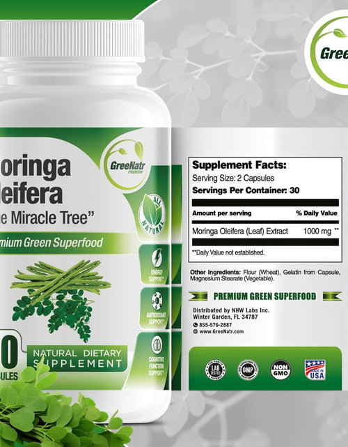 Load image into Gallery viewer, Pure Moringa Oleifera Leaf Extract Capsules, 1000 Mg per Serving. Gluten Free, NON GMO, Vegan Antioxidant Capsules. Natural Energy, Mood, Memory and Focus Enhancer. Premium Green Superfood (Pack of 3)