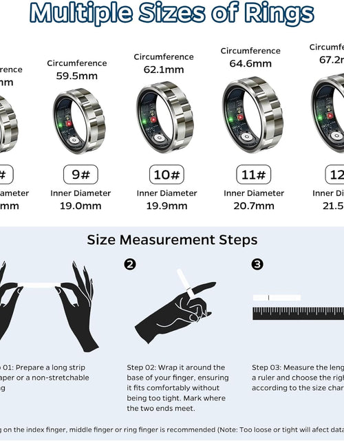 Load image into Gallery viewer, Smart Ring Health Tracker, Sleep Tracker Ring with Heart Rate, Waterproof Fitness Ring for Activity Monitoring/Steps/Distance/Calories,Air Gestures,Up to 7Day Battery,For Ios Android(Stylish Silver#8)