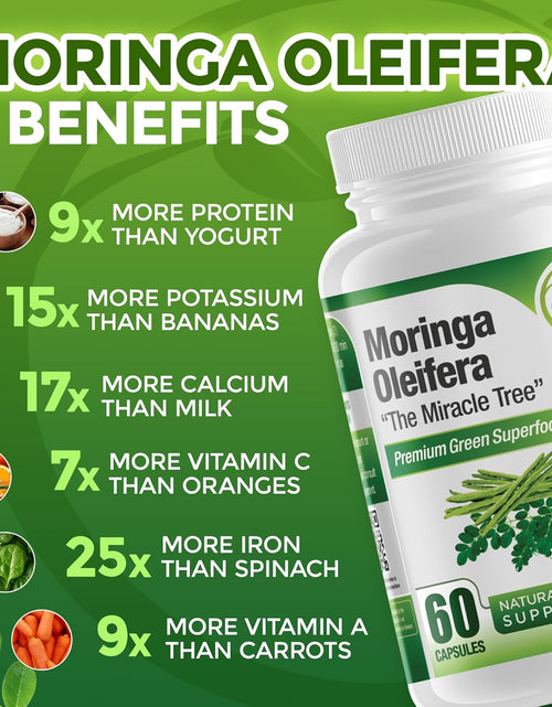 Load image into Gallery viewer, Pure Moringa Oleifera Leaf Extract Capsules, 1000 Mg per Serving. Gluten Free, NON GMO, Vegan Antioxidant Capsules. Natural Energy, Mood, Memory and Focus Enhancer. Premium Green Superfood (Pack of 3)