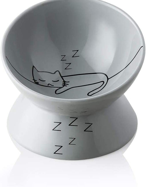 Load image into Gallery viewer, Raised Cat Bowl for Dry Wet Cat Food, Ceramic Elevated Pet Bowl Cat Dish, Protect Cat'S Spine, Stress Free, Slanted Design for Cat Easy Eating, 10 Oz, Dishwasher Safe (Grey)