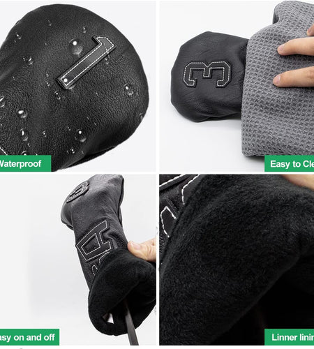 Golf Club Head Covers,Golf Headcovers Leather Golf Wood Covers for Divers Fairway Woods Hybrids(Ut) with Number Tag 3 5 7 X,Golf Iron Covers for Men Women