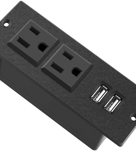 Recessed Power Strip, Black Desktop Power Grommet Socket with Furniture, 2 AC Outlets & 2 USB Ports for Conference Desk,Kitchen,Office,Home,Hotel (9.85 Ft)