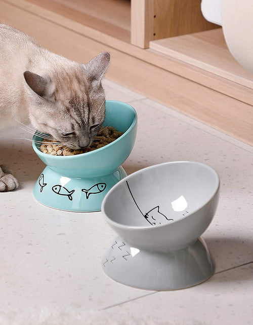 Load image into Gallery viewer, Raised Cat Bowl for Dry Wet Cat Food, Ceramic Elevated Pet Bowl Cat Dish, Protect Cat&#39;S Spine, Stress Free, Slanted Design for Cat Easy Eating, 10 Oz, Dishwasher Safe (Grey)
