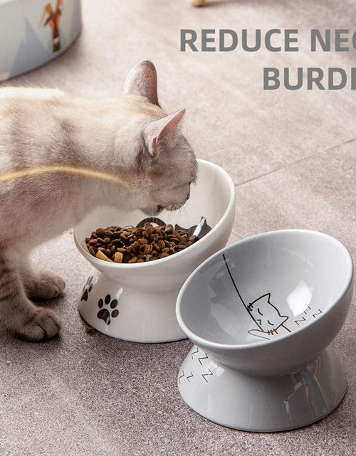 Load image into Gallery viewer, Raised Cat Bowl for Dry Wet Cat Food, Ceramic Elevated Pet Bowl Cat Dish, Protect Cat&#39;S Spine, Stress Free, Slanted Design for Cat Easy Eating, 10 Oz, Dishwasher Safe (Grey)
