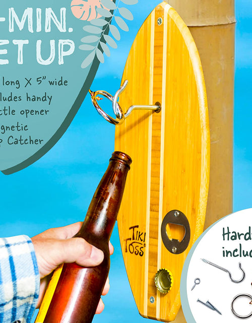 Load image into Gallery viewer, Ring Toss Game for Adults &amp; Kids – 13 Inch Surfboard Edition - Hook and Ring Game with String and Hooks for Outdoor/Indoor Use, Man Cave Decor &amp; Stuff, Gifts for Men
