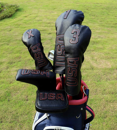 Golf Club Head Covers,Golf Headcovers Leather Golf Wood Covers for Divers Fairway Woods Hybrids(Ut) with Number Tag 3 5 7 X,Golf Iron Covers for Men Women