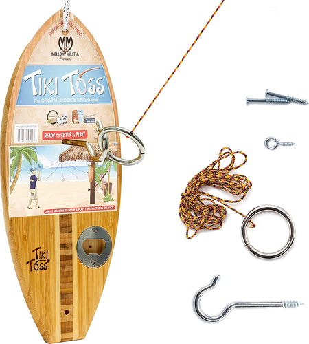 Ring Toss Game for Adults & Kids – 13 Inch Surfboard Edition - Hook and Ring Game with String and Hooks for Outdoor/Indoor Use, Man Cave Decor & Stuff, Gifts for Men