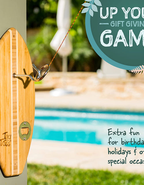 Load image into Gallery viewer, Ring Toss Game for Adults &amp; Kids – 13 Inch Surfboard Edition - Hook and Ring Game with String and Hooks for Outdoor/Indoor Use, Man Cave Decor &amp; Stuff, Gifts for Men
