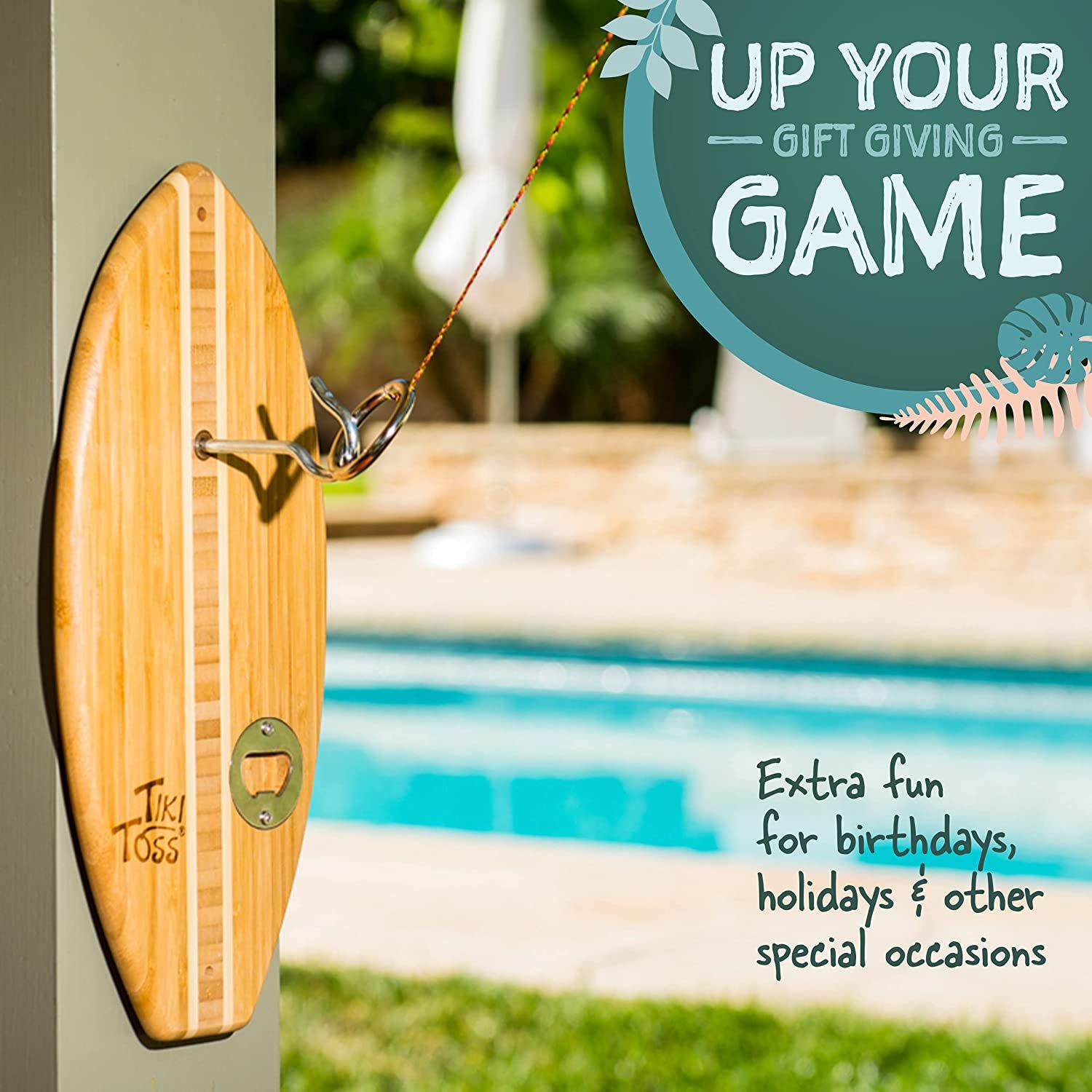 Ring Toss Game for Adults & Kids – 13 Inch Surfboard Edition - Hook and Ring Game with String and Hooks for Outdoor/Indoor Use, Man Cave Decor & Stuff, Gifts for Men